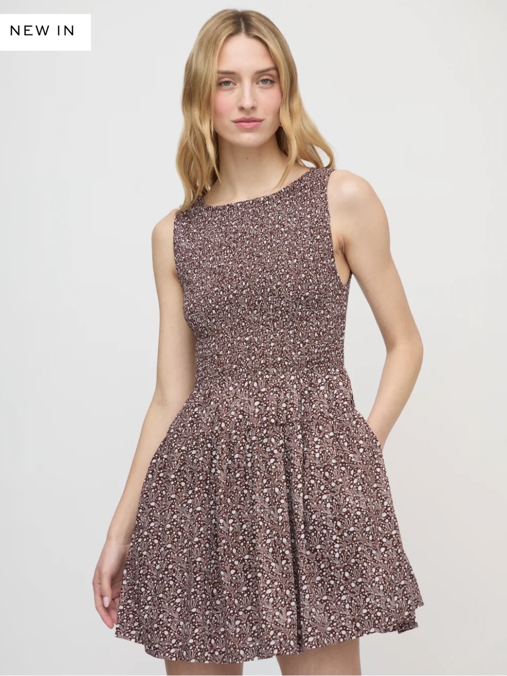 Hill House Home The Mini Cosima Nap Dress in Chocolate Ditsy Thistle Brown White